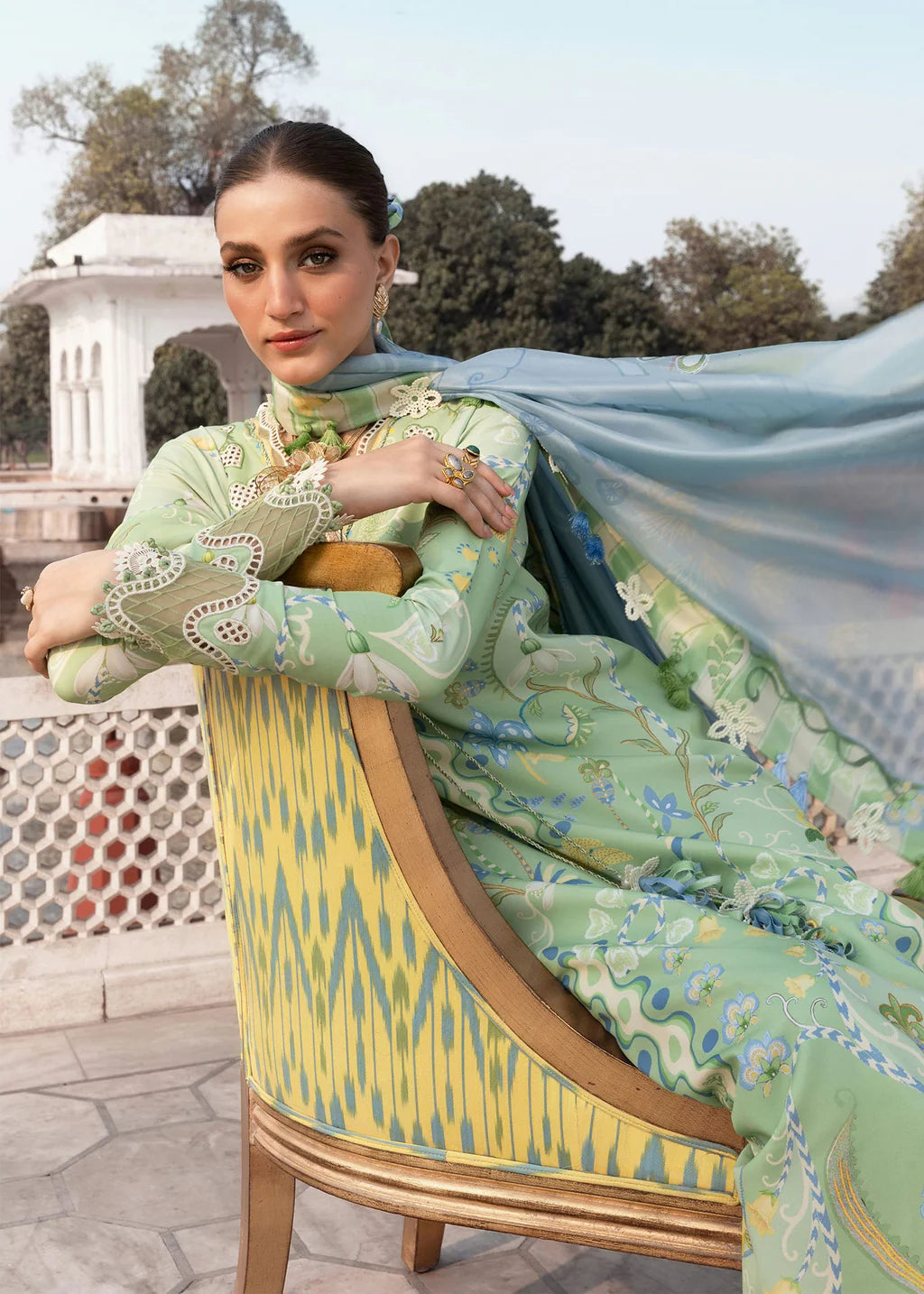 CRIMSON-3PC LAWN DIGITAL PRINTED EMB SHIRT WITH SILK PRINTED DUPATTA AND PRINTED TROUSER-UR-524