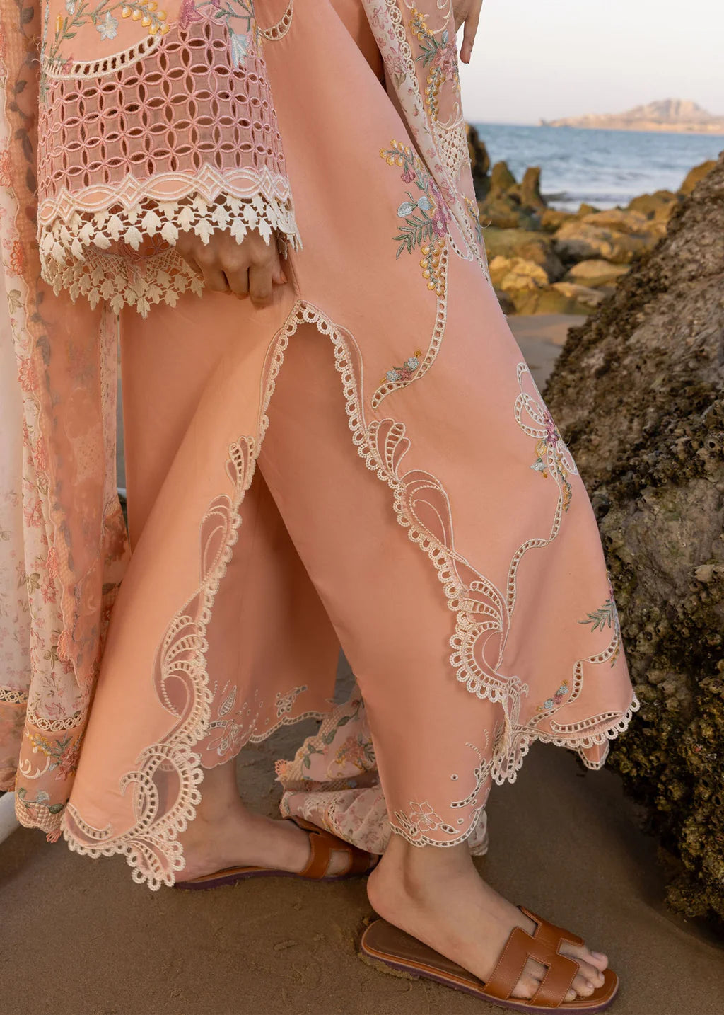 CRIMSON-3PC LAWN CHIKAANKARI EMBROIDERED SHIRT WITH CHIFOON PRINTED EMB DUPATTA AND EMB TROUSER-UR-3613
