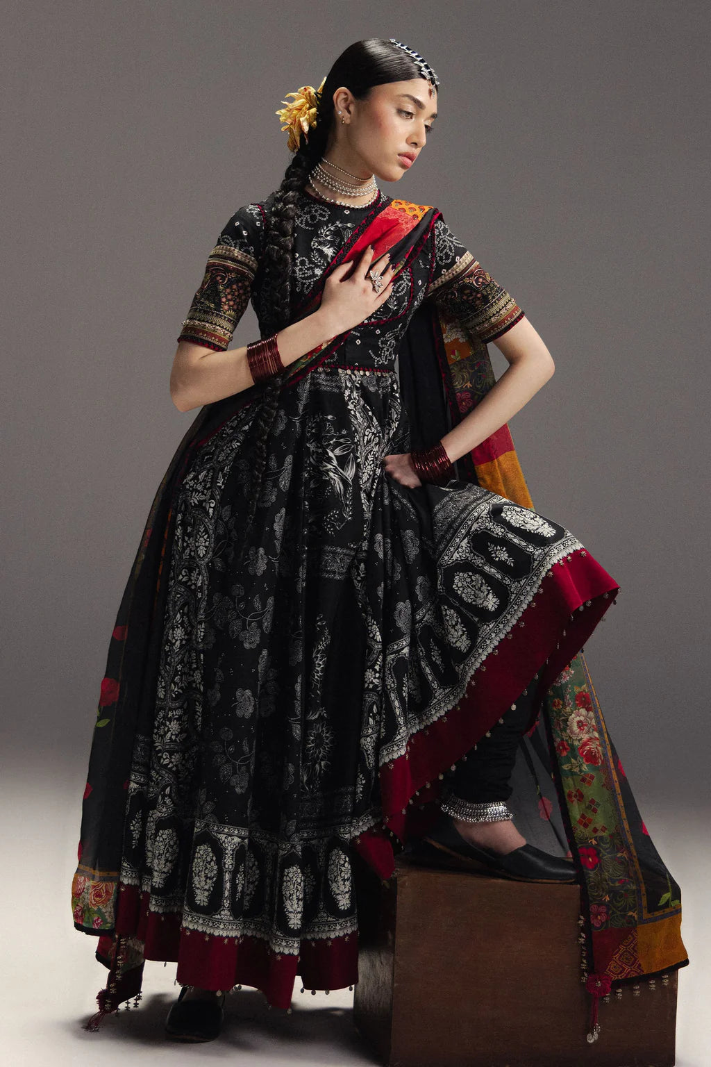 ZARA SHAH JAHAN-3PC DIGITAL PRINTED FROCK WITH SILK PRINTED DUPATTA & DYED TROUSER-UR-522