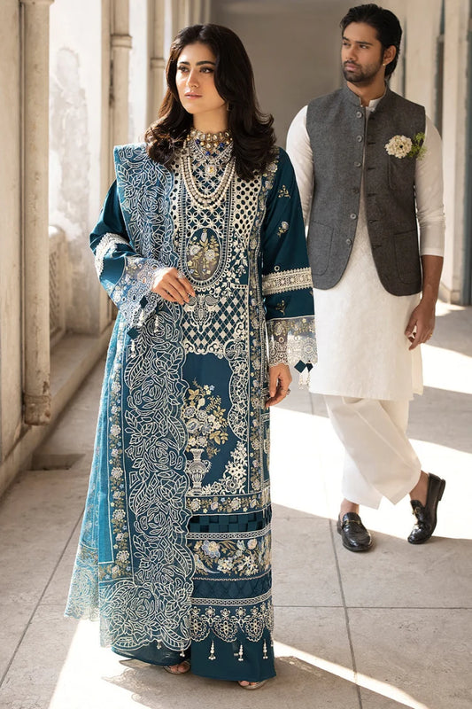 MAHNUR-3PC LAWN EMBROIDERED SHIRT WITH KHADDI NET EMBROIDERED DUPATTA AND TROUSER-UR-3592