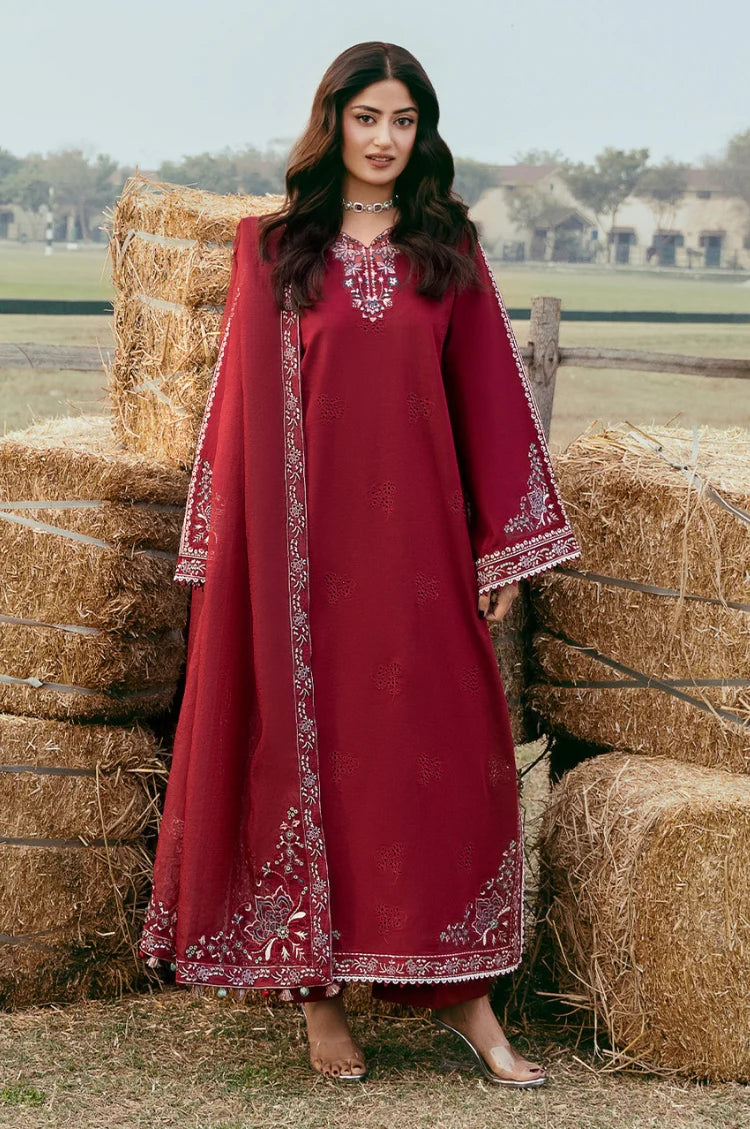 IZEL-3PC LAWN EMBROIDERED SHIRT WITH KHADDI NET EMBROIDERED DUPATTA AND TROUSER-UR-4546