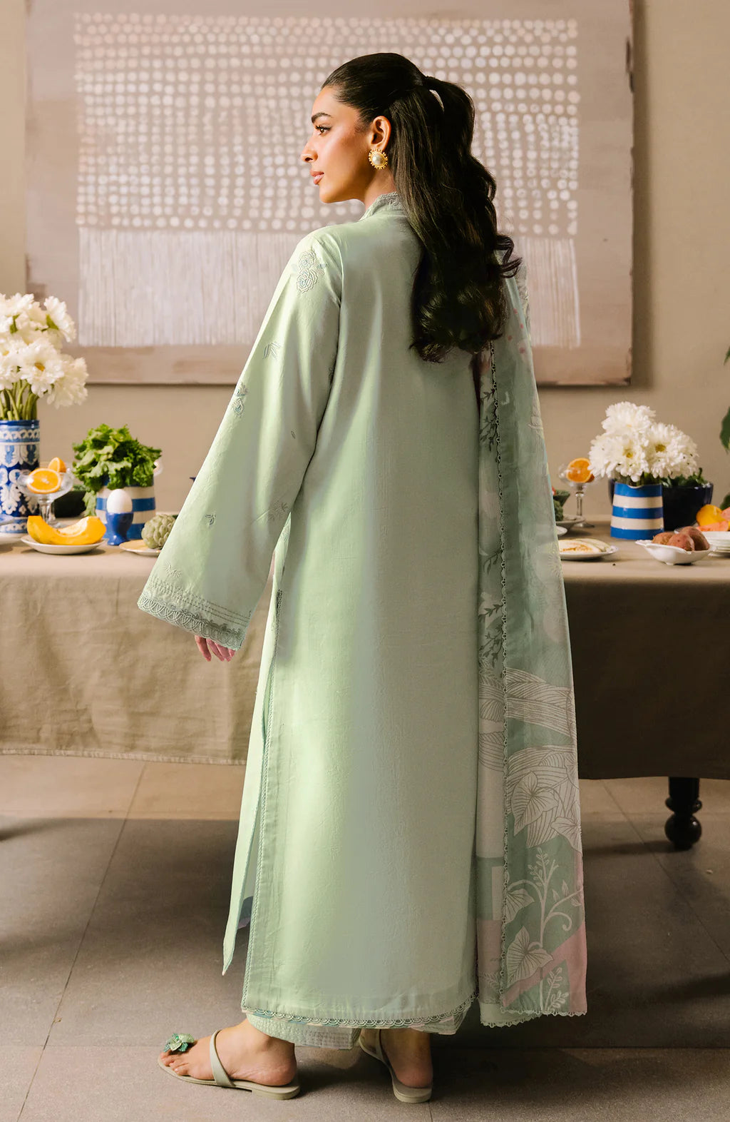 IZEL-3PC LAWN EMBROIDERED SHIRT WITH CHIFFON PRINT DUPATTA AND EMB TROUSE-UR-4555