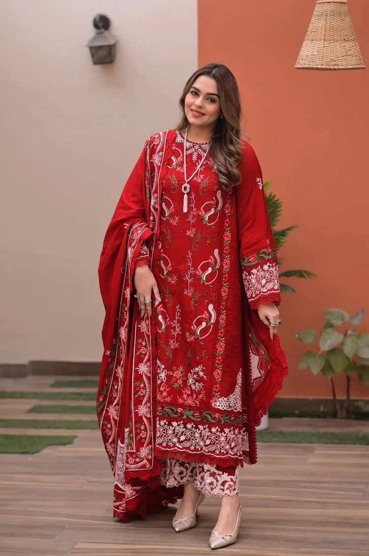 ANEELAS-3PC LAWN CHIKAN EMBROIDERED SHIRT WITH LAWN EMB DUPATTA AND TROUSER-UR-4531