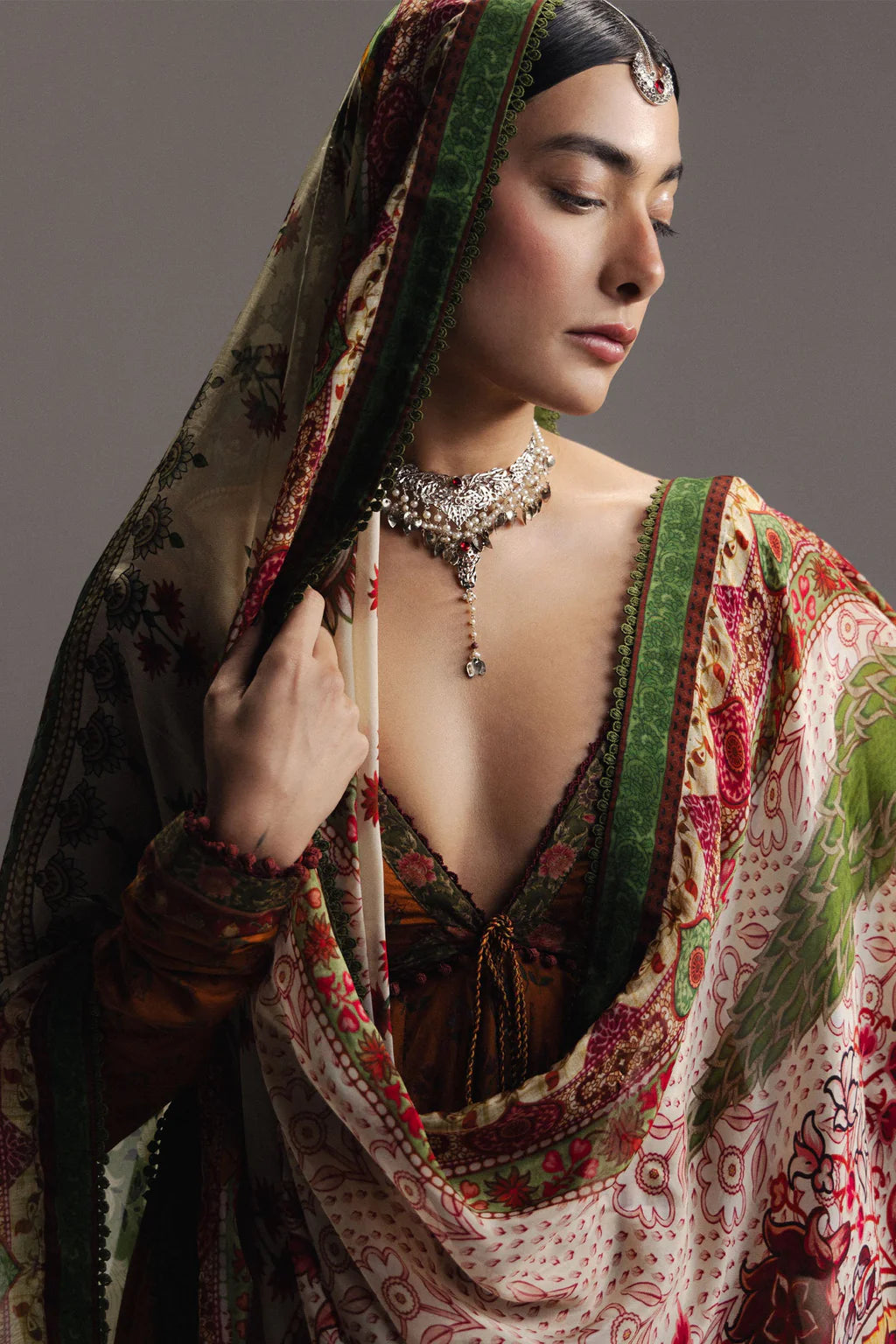 ZARA SHAH JAHAN-3PC DIGITAL PRINTED FROCK WITH SILK PRINTED DUPATTA & DYED TROUSER-UR-523
