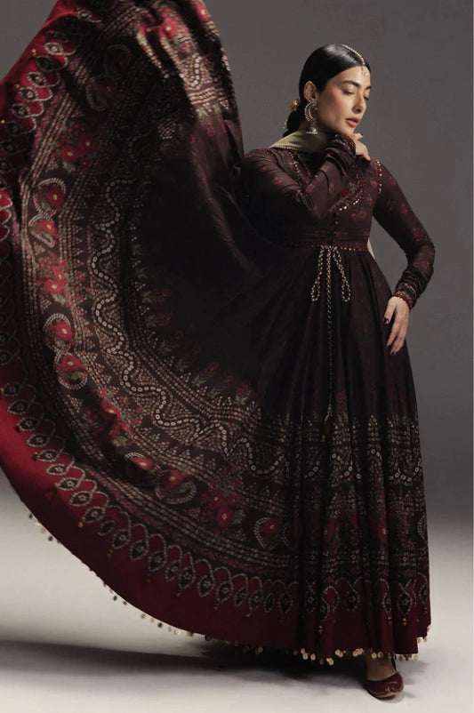 ZARA SHAH JAHAN-3PC DIGITAL PRINTED FROCK WITH SILK PRINTED DUPATTA & DYED TROUSER-UR-524