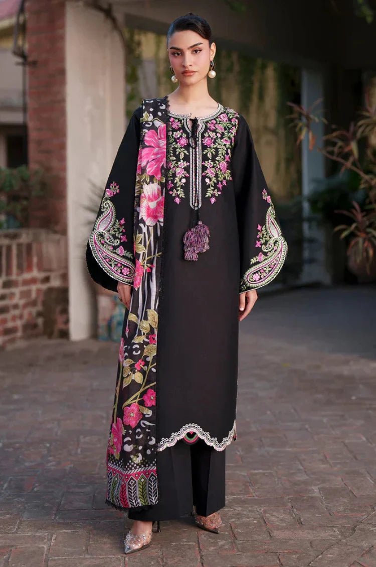MAHNUR-3PIECE LAWN EMBROIDERED SHIRT WITH CHIFFON PRINTED DUPATTA AND TROUSER-UR-4591