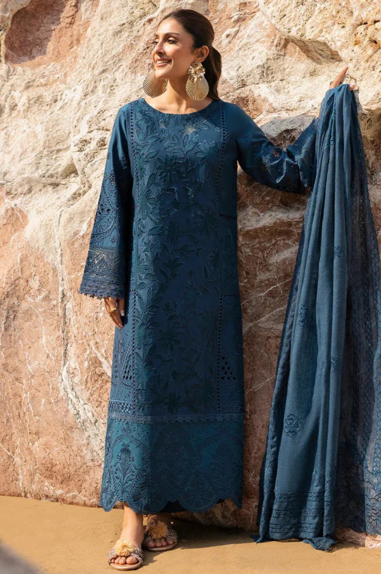 RANG RASIYA-3PC LAWN LASER WORK EMBROIDERED SHIRT WITH KHAADI NET EMBROIDERED DUPATTA AND TROUSER-UR-3612