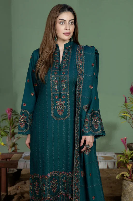 MOHAGNI-3PC KARANDI EMBROIDERED SHIRT WITH KARANDI EMBROIDERED SHAWL AND TROUSER -UR-4040