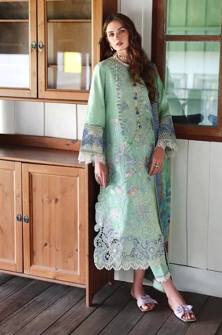 MUSHQ-3PC LAWN HEAVY EMBROIDERED SHIRT WITH SILK PRINTED DUPATTA AND TROUSER-UR-4512