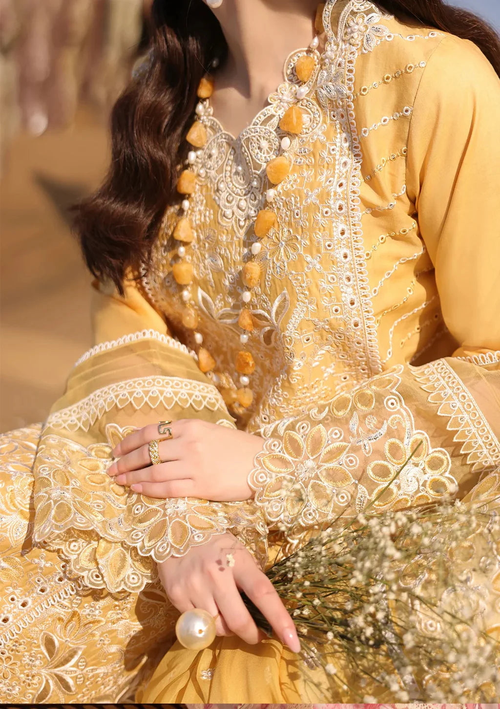 IMROZIA-3PC LAWN CHIKANKARI EMBROIDERED SHIRT WITH KHADDI NET EMB DUPATTA AND EMB TROUSER-UR-4267