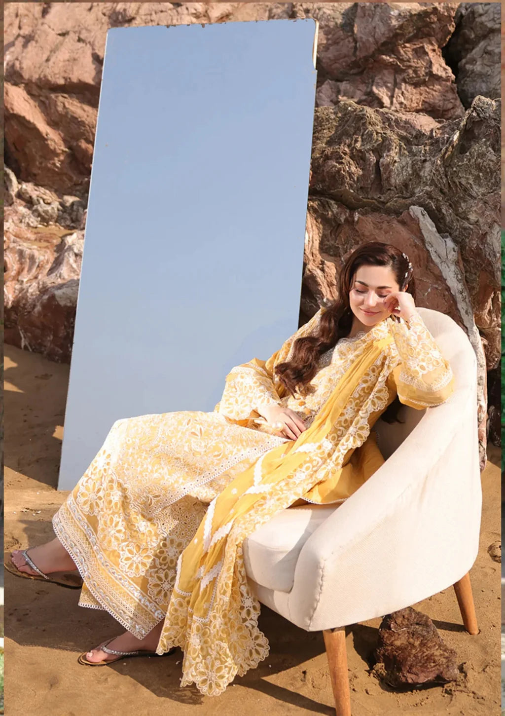 IMROZIA-3PC LAWN CHIKANKARI EMBROIDERED SHIRT WITH KHADDI NET EMB DUPATTA AND EMB TROUSER-UR-4267