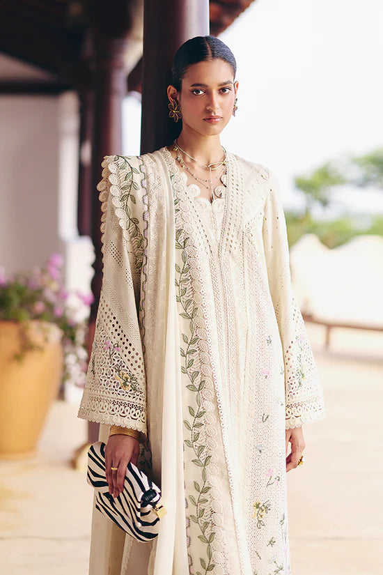 SUFFUSE-3PC LAWN CHIKAANKARI EMBROIDERED SHIRT WITH KHADDI NET EMBROIDERED DUPATTA AND TROUSER-UR-3612