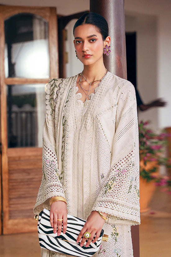 SUFFUSE-3PC LAWN CHIKAANKARI EMBROIDERED SHIRT WITH KHADDI NET EMBROIDERED DUPATTA AND TROUSER-UR-3612