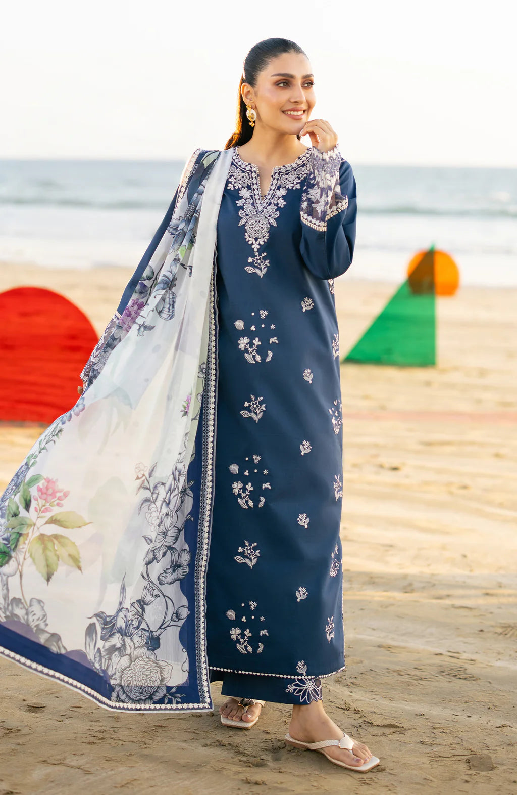 SERAN-3PC LAWN EMBROIDERED SHIRT WITH CHIFFON PRINT DUPATTA AND EMB TROUSER-UR-4267