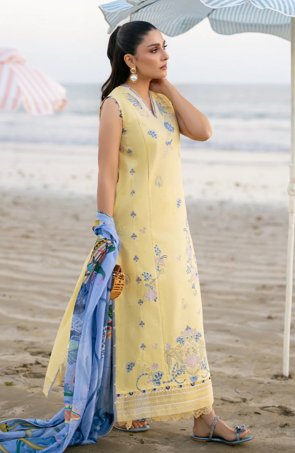 SERAN-3PC LAWN EMBROIDERED SHIRT WITH CHIFFON PRINTED DUPATTA AND TROUSER-UR-4876