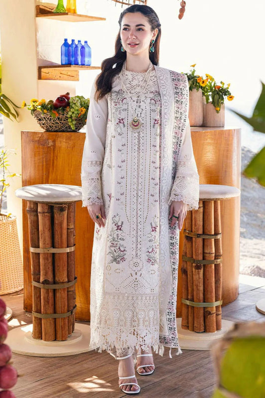QALAMQAR-3PC LAWN EMBROIDERED SHIRT WITH CHIFFOON EMBROIDERED PRINT DUPATTA AND EMB TROUSER-UR-3525