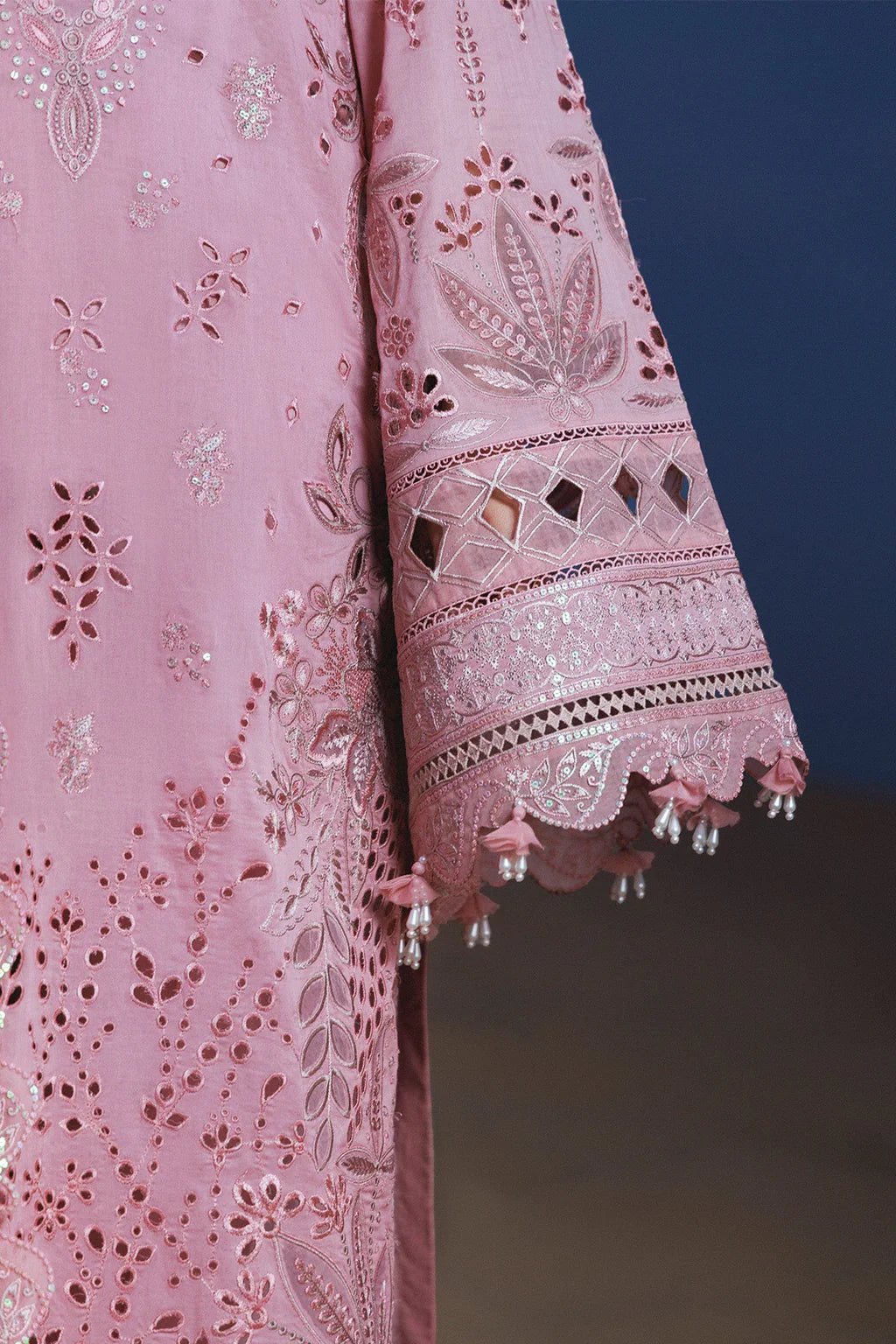 NUREH-3PC LAWN SEQUIN CHIKANKAARI EMBROIDERED SHIRT WITH KHADDI NET EMBROIDERED DUPATTA AND TROUSER-UR-3756