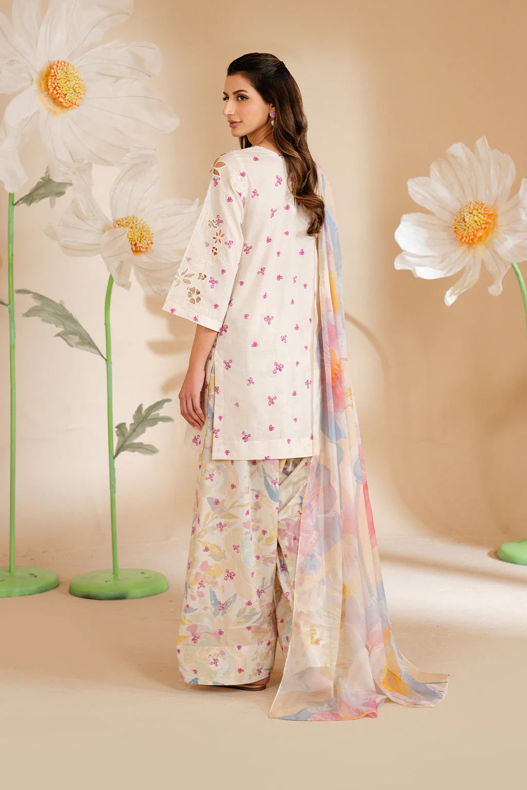 IZNIK-3PC LAWN PRINTED EMB SHIRT WITH SILK PRINTED DUPATTA AND PRINTED TROUSER-UR-523