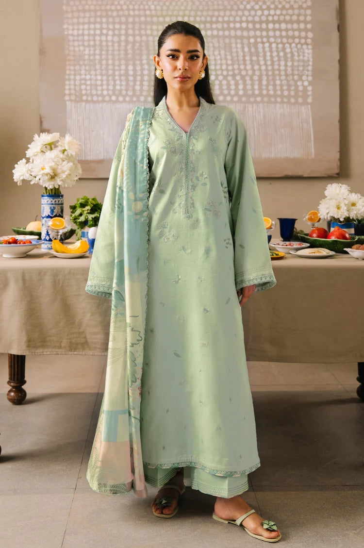 IZEL-3PC LAWN EMBROIDERED SHIRT WITH CHIFFON PRINT DUPATTA AND EMB TROUSE-UR-4555