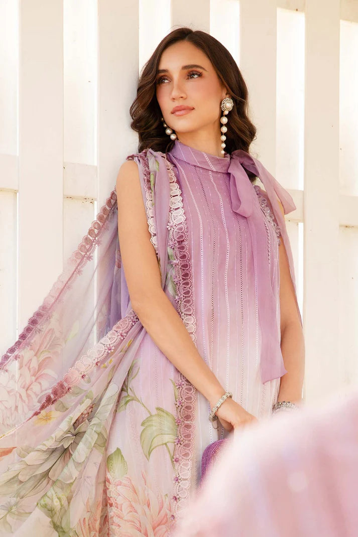 MARIA.B-3PC LAWN PRINTED EMB SHIRT WITH CHIFFON PRINT DUPATTA AND PRINT TROUSER-UR-2844