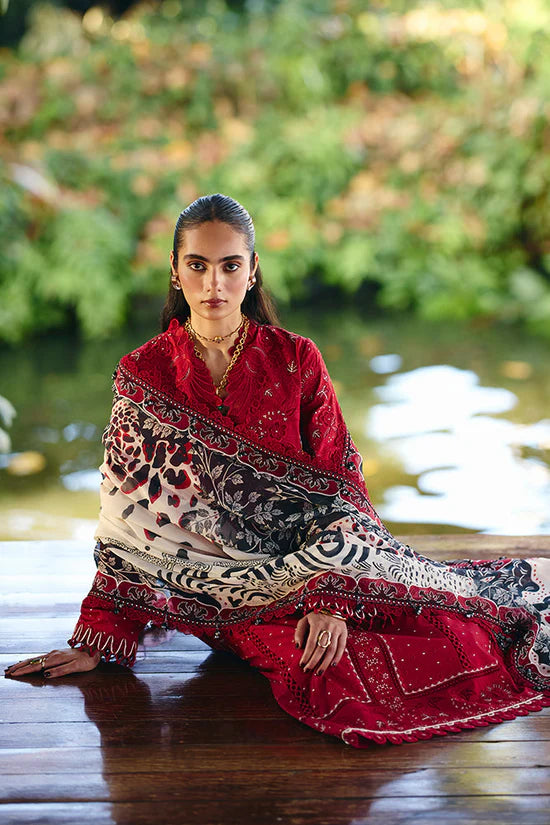 SUFFUSE-3PC LAWN EMBROIDERED SHIRT WITH CHIFFON PRINT DUPATTA AND EMB TROUSER-UR-4590