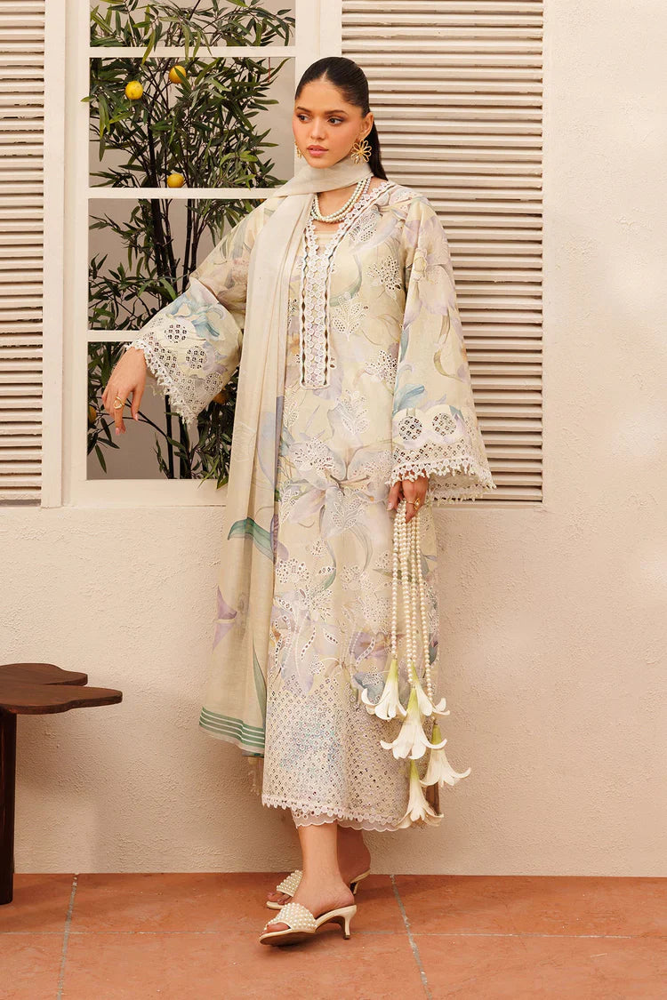 BAROQUE-3PC LAWN PRINTED EMB SHIRT WITH SILK PRINTED DUPATTA AND TROUSER-UR-501