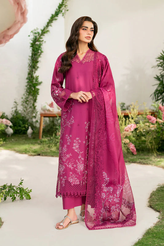 IZNIK-3PC DHANAK SEQUIN EMBROIDRED SHIRT WITH COURTRAI PRINTED EMB SHAWL AND TROUSER-UR-4166