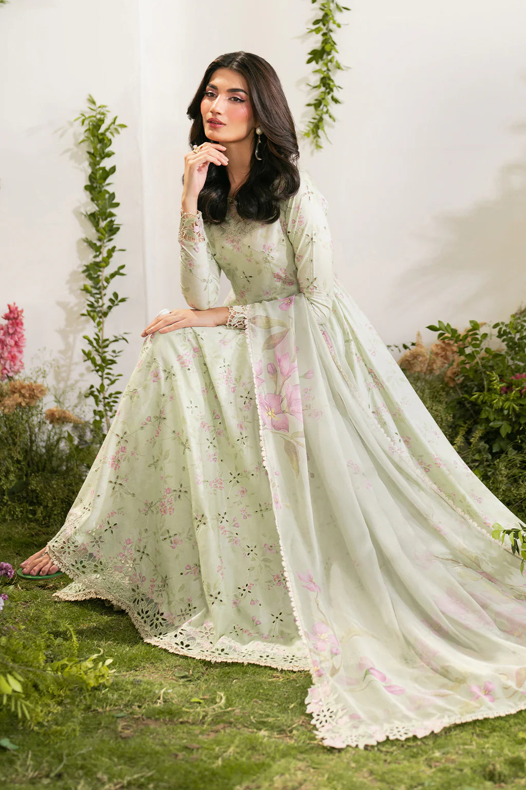 IZNIK-3PC LAWN PRINTED EMB FROCK WITH SILK PRINTED DUPATTA AND TROUSER-UR-4589