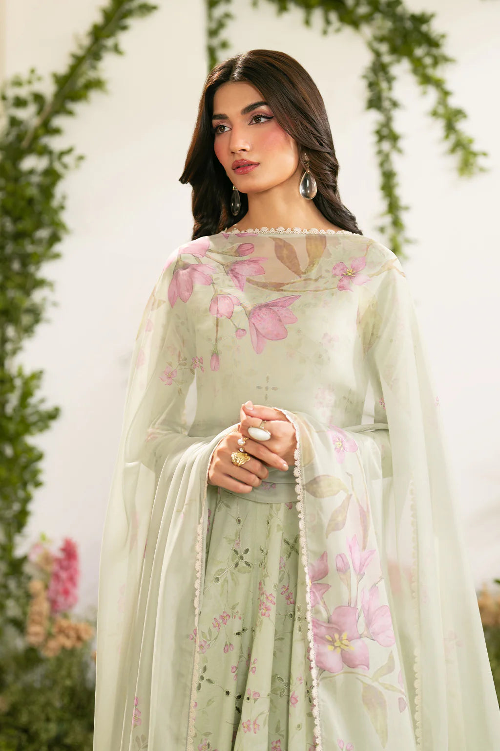 IZNIK-3PC LAWN PRINTED EMB FROCK WITH SILK PRINTED DUPATTA AND TROUSER-UR-4589