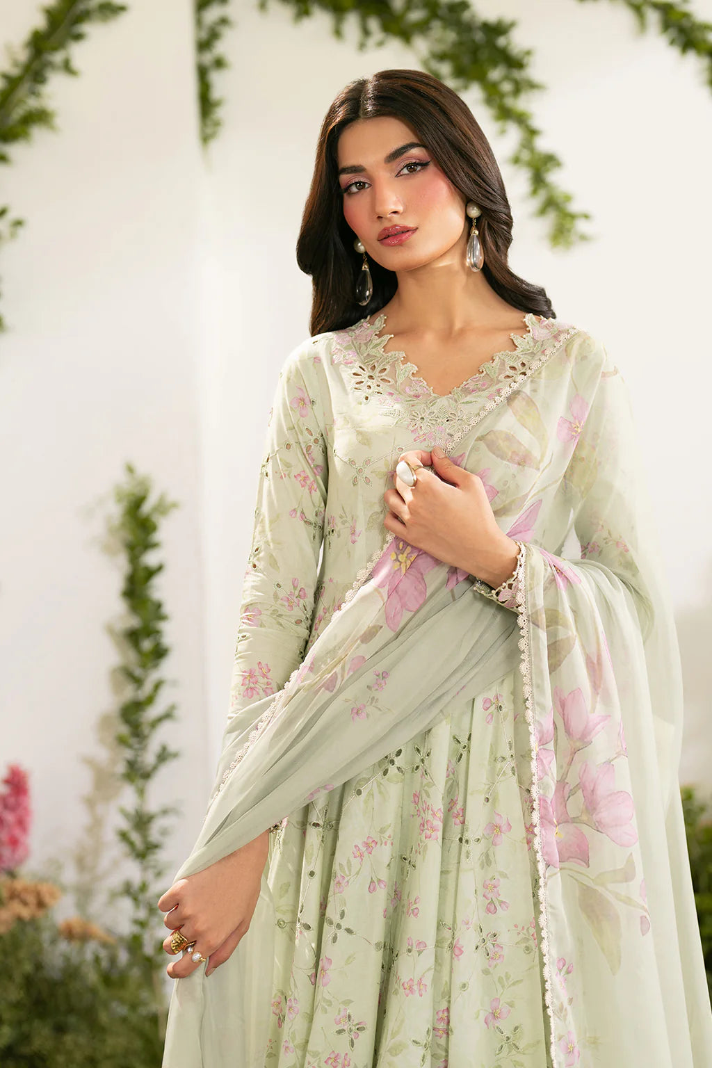 IZNIK-3PC LAWN PRINTED EMB FROCK WITH SILK PRINTED DUPATTA AND TROUSER-UR-4589