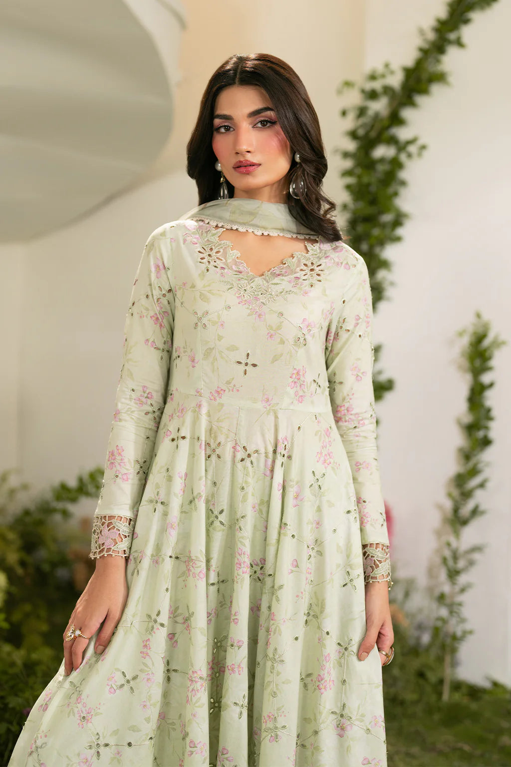 IZNIK-3PC LAWN PRINTED EMB FROCK WITH SILK PRINTED DUPATTA AND TROUSER-UR-4589