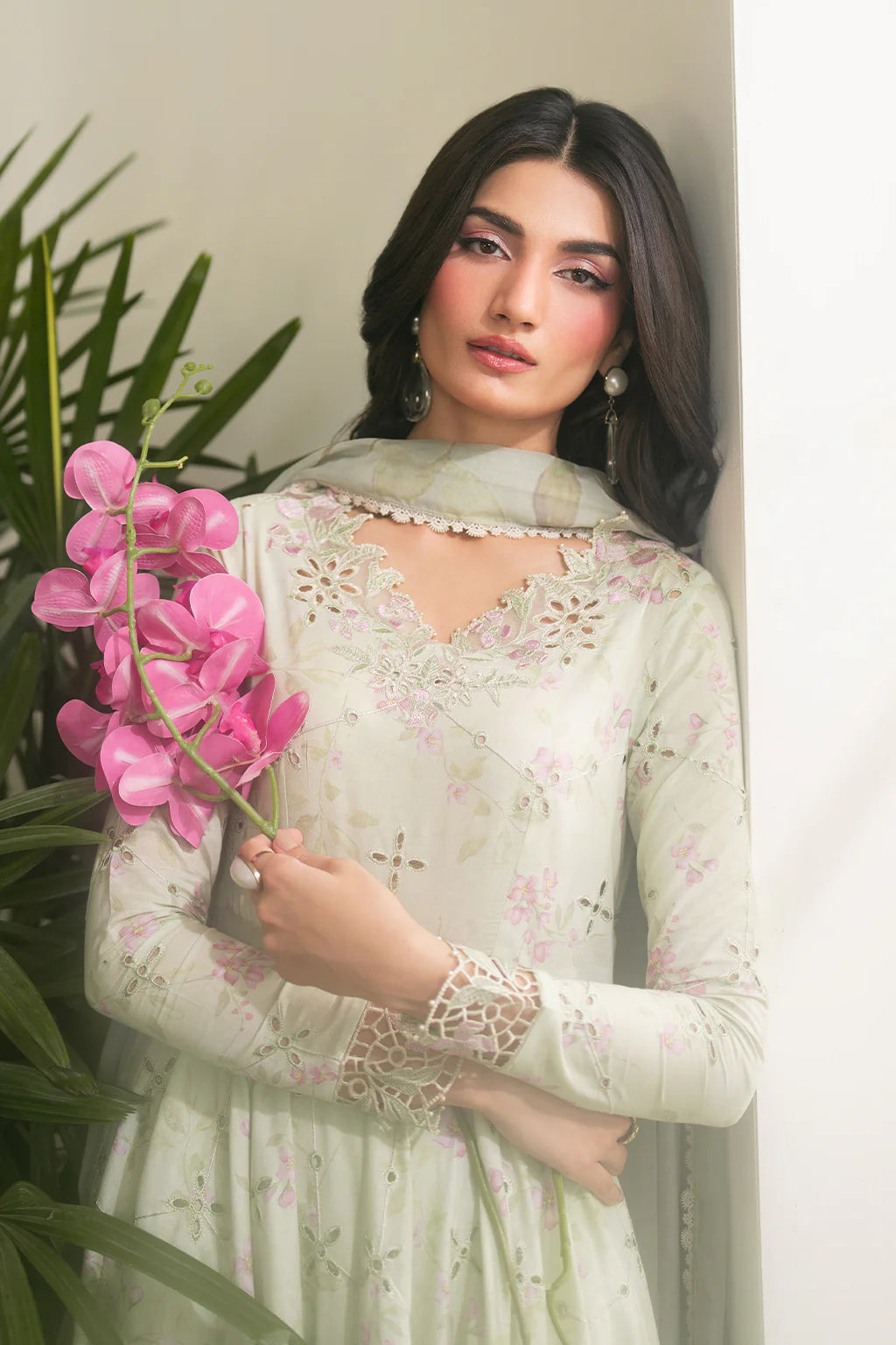 IZNIK-3PC LAWN PRINTED EMB FROCK WITH SILK PRINTED DUPATTA AND TROUSER-UR-4589