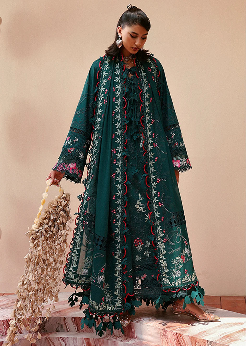 BATIK-3PC LAWN EMBROIDERED SHIRT WITH ORGANZA EMBROIDERED DUPATTA AND TROUSER-UR-3573