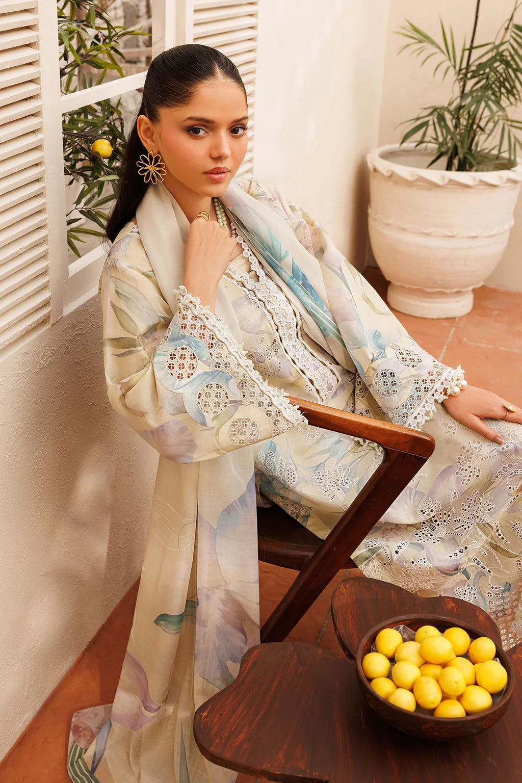 BAROQUE-3PC LAWN PRINTED EMB SHIRT WITH SILK PRINTED DUPATTA AND TROUSER-UR-501
