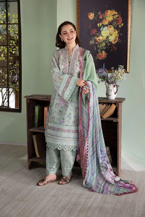 SOBIA NAZIR-3PC KARANDI PRINTED EMBROIDERED SHIRT WITH KARANDI PRINTED DUPATTA AND TROUSER-UR-2566