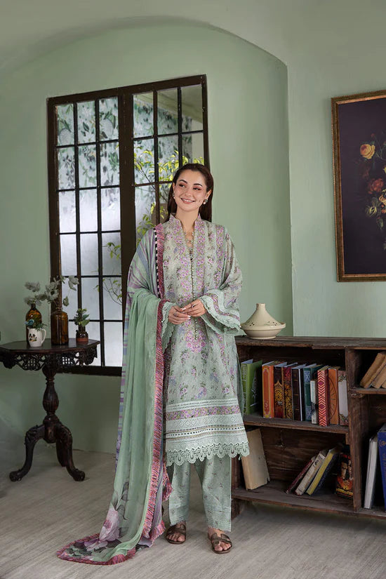 SOBIA NAZIR-3PC KARANDI PRINTED EMBROIDERED SHIRT WITH KARANDI PRINTED DUPATTA AND TROUSER-UR-2566