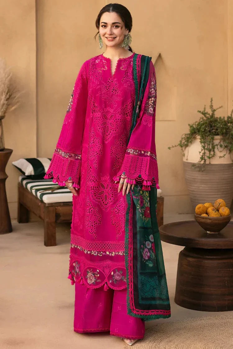 JADE-3PC LAWN CHIKANKARI EMBROIDERED SHIRT WITH CHIFFON PRINTED DUPATTA AND TROUSER-UR-3573