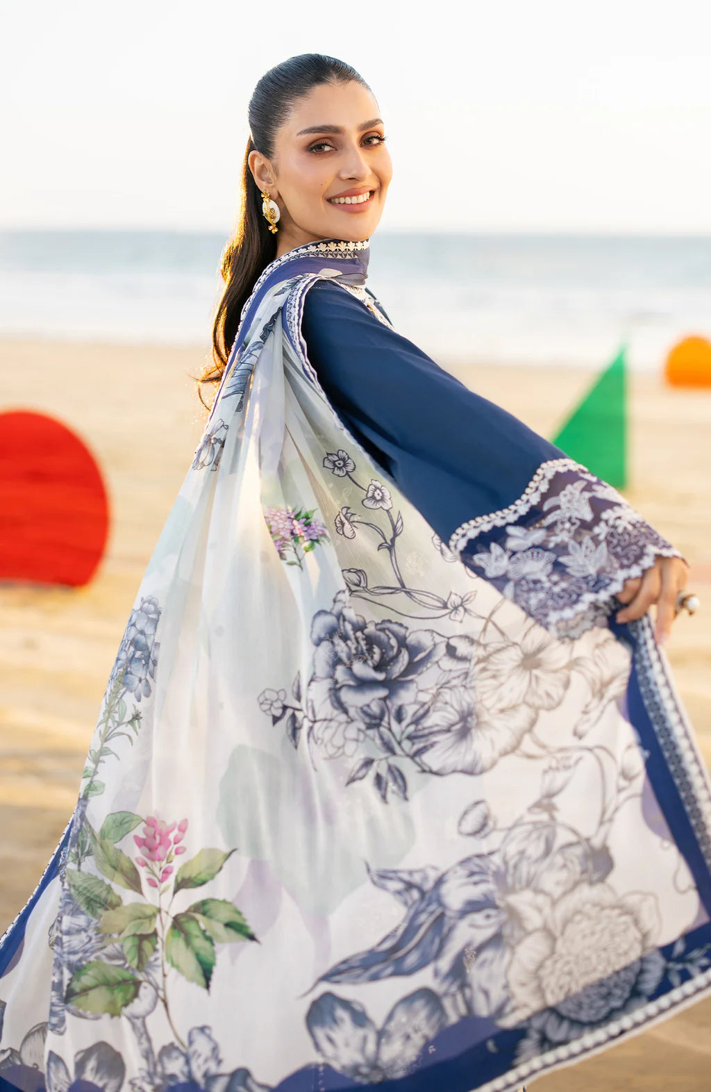 SERAN-3PC LAWN EMBROIDERED SHIRT WITH CHIFFON PRINT DUPATTA AND EMB TROUSER-UR-4267