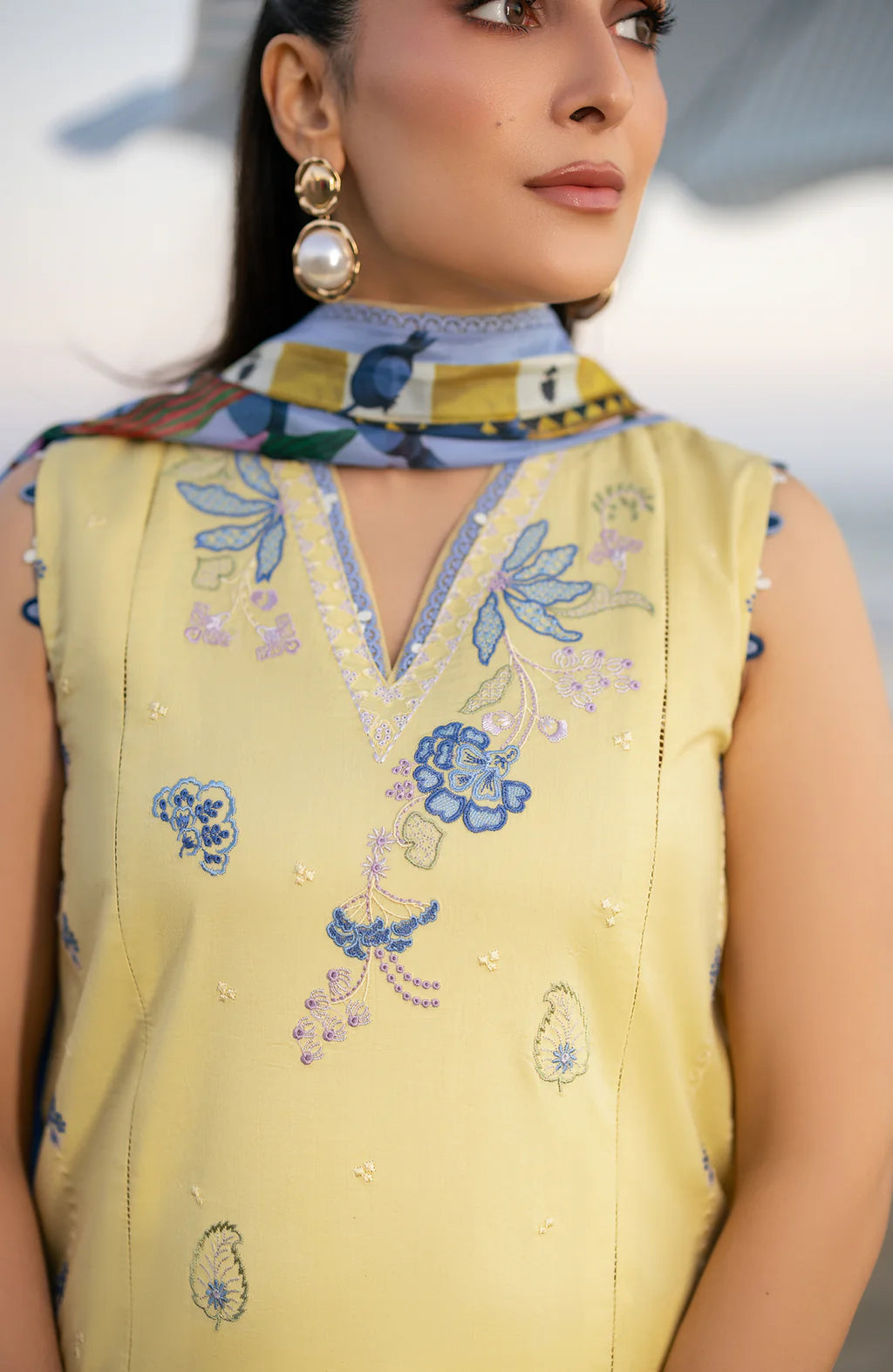 SERAN-3PC LAWN EMBROIDERED SHIRT WITH CHIFFON PRINTED DUPATTA AND TROUSER-UR-4876