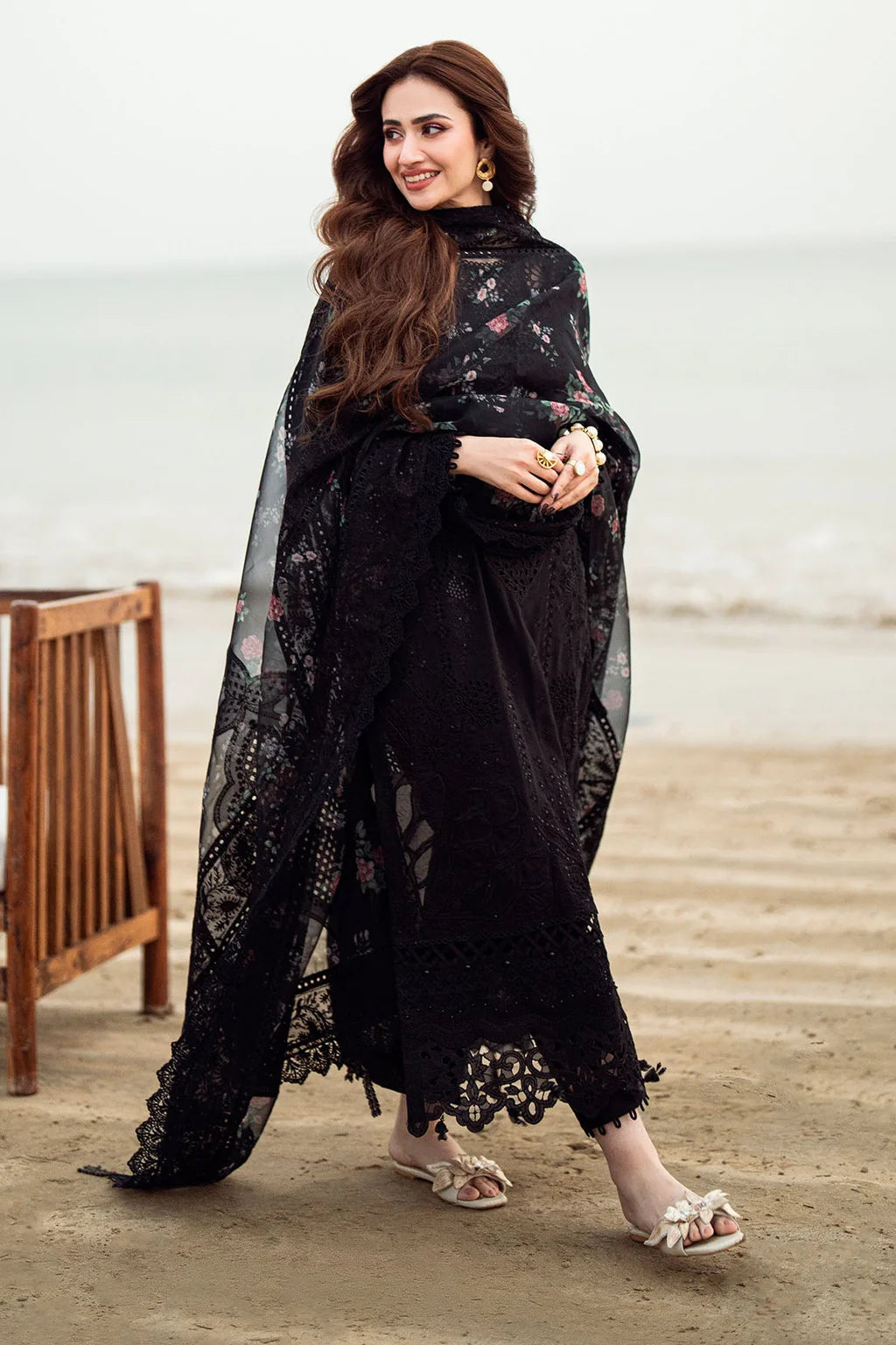 NUREH-3PC LAWN CHIKENKARI LASER EMBROIDERED SHIRT WITH COTTON NET EMBROIDERED PRINT DUPATTA-3520