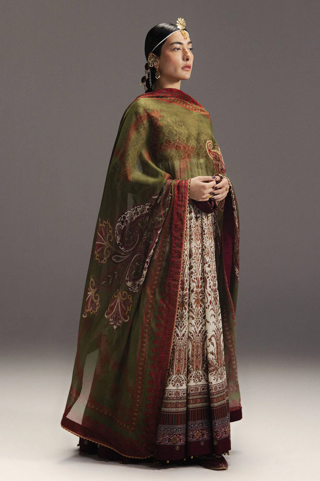 ZARA SHAHJAHAN-FROCK 3PC DIGITAL PRINTED FROCK AND SILK PRINT DUPATTA-AND TROUSER-UR-521