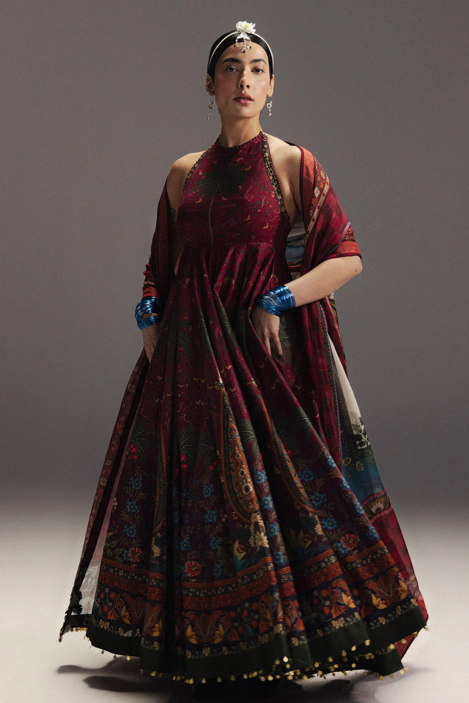 ZARA SHAH JAHAN-3PC DIGITAL PRINTED FROCK WITH SILK PRINTED DUPATTA & DYED TROUSER-UR-532