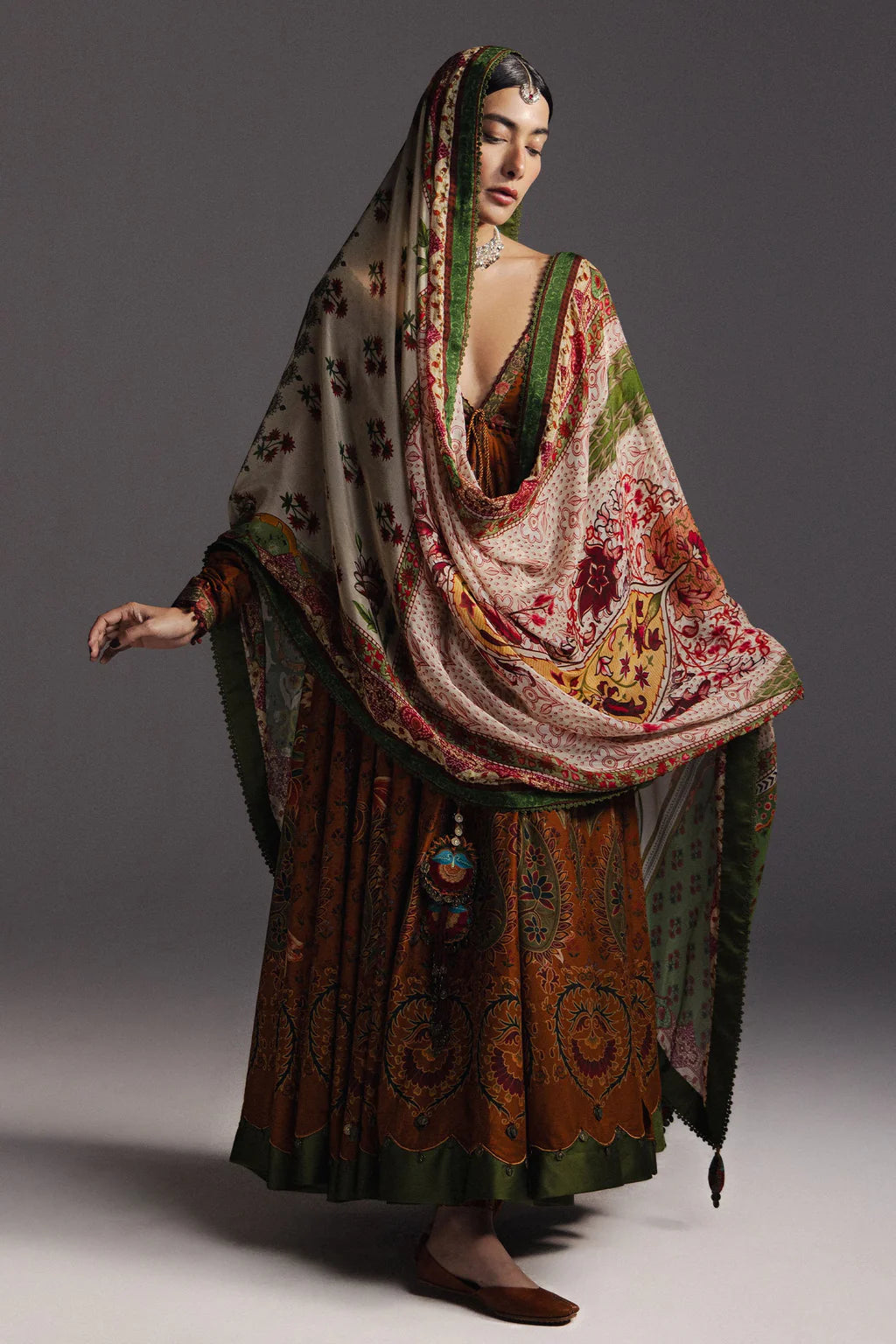 ZARA SHAH JAHAN-3PC DIGITAL PRINTED FROCK WITH SILK PRINTED DUPATTA & DYED TROUSER-UR-523