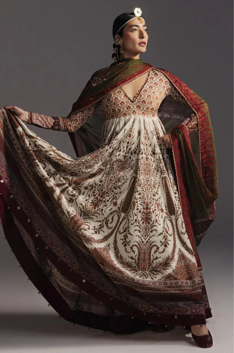 ZARA SHAHJAHAN-FROCK 3PC DIGITAL PRINTED FROCK AND SILK PRINT DUPATTA-AND TROUSER-UR-521