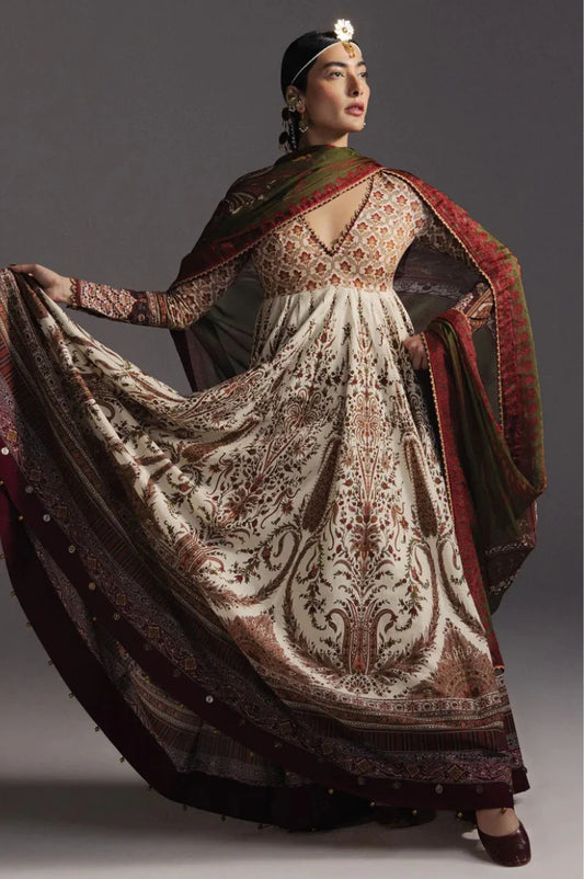 ZARA SHAHJAHAN-FROCK 3PC DIGITAL PRINTED FROCK AND SILK PRINT DUPATTA-AND TROUSER-UR-521