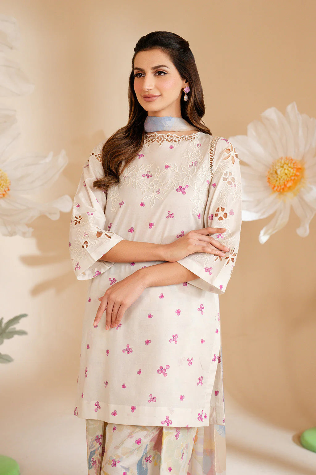 IZNIK-3PC LAWN PRINTED EMB SHIRT WITH SILK PRINTED DUPATTA AND PRINTED TROUSER-UR-523