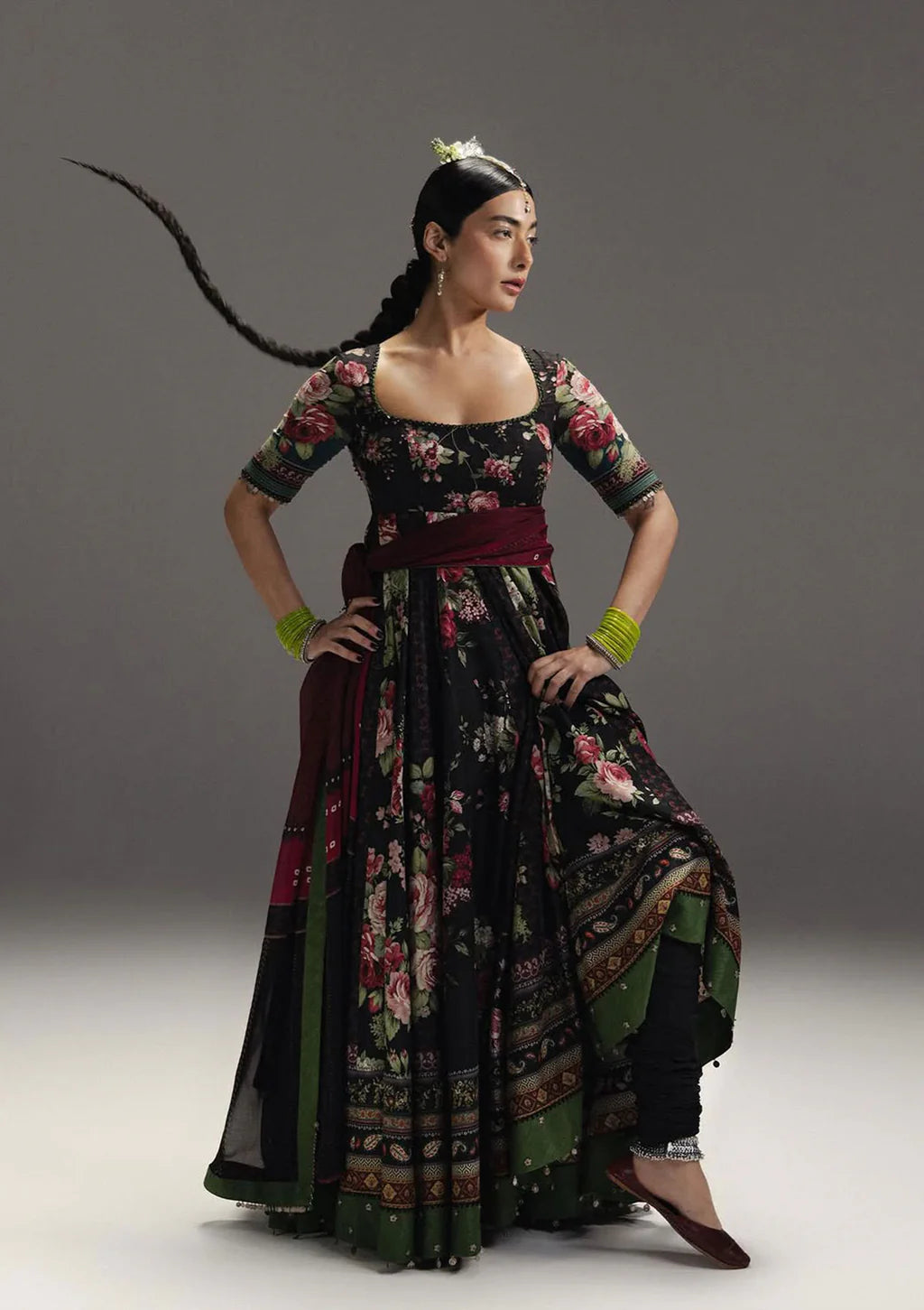 ZARA SHAH JAHAN-3PC DIGITAL PRINTED FROCK WITH SILK PRINTED DUPATTA & DYED TROUSER-UR-525