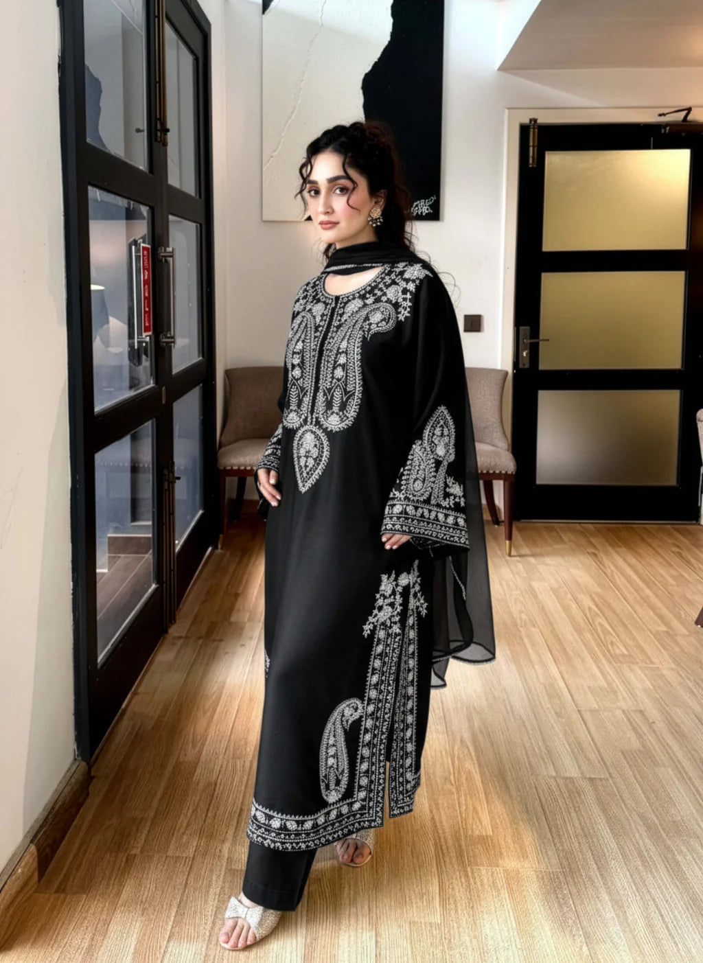 MIRANA-3PIECE LAWN EMBROIDERED SHIRT WITH BAMBER CHIFFON DUPATTA AND EMB TROUSER-UR-