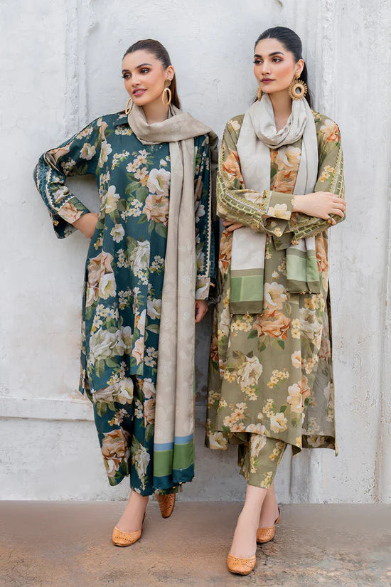 BAROUQE-3PC KARANDI PRINTED SHIRT WITH KARANDI PRINTED DUPATTA AND TROUSER-UR-