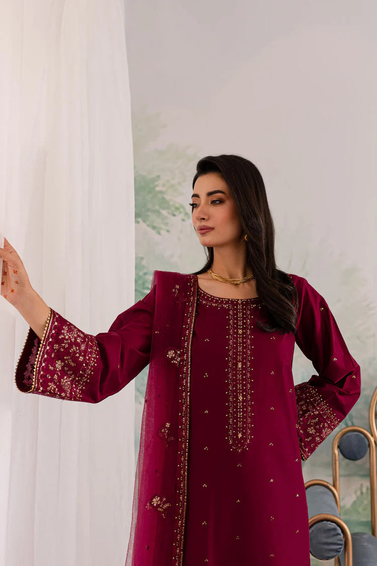 BATIK-3PC DHANAK EMBROIDERED SHIRT WITH CHIFFON EMBROIDERED DUPATTA AND TROUSER-UR-3855